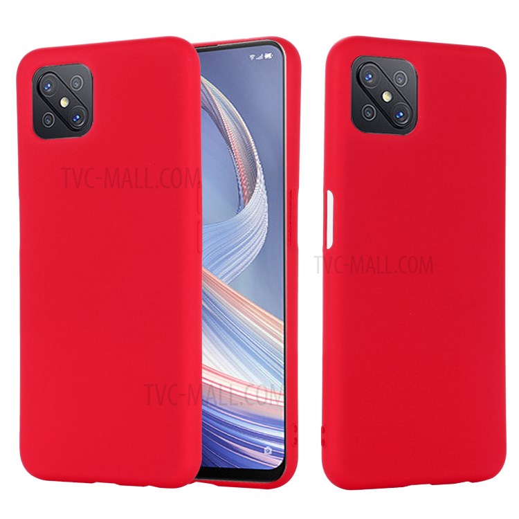 Liquid Silicone Cell Phone Cover with Strap for OPPO A92s - Red