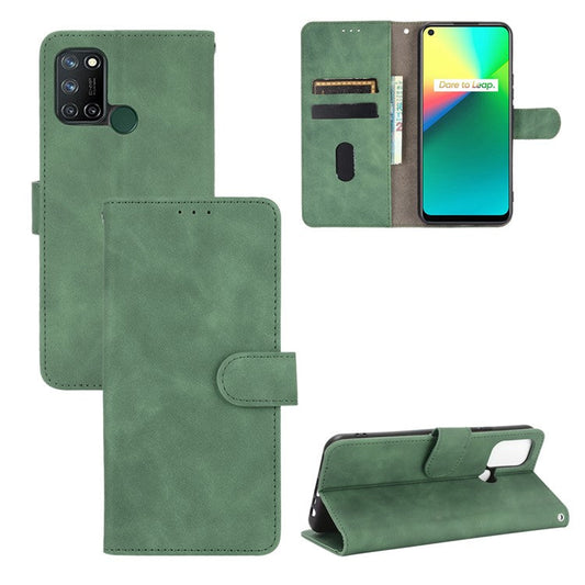 Skin-Touch Flip Wallet Leather Stand Phone Case for Realme 7i (Asia)/C17 - Green