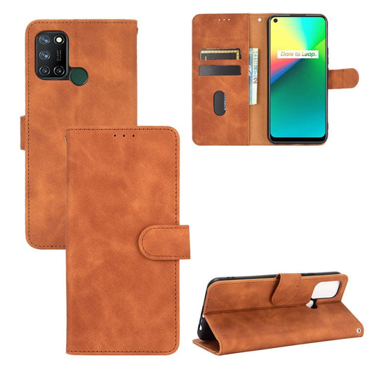 Skin-Touch Flip Wallet Leather Stand Phone Case for Realme 7i (Asia)/C17 - Brown