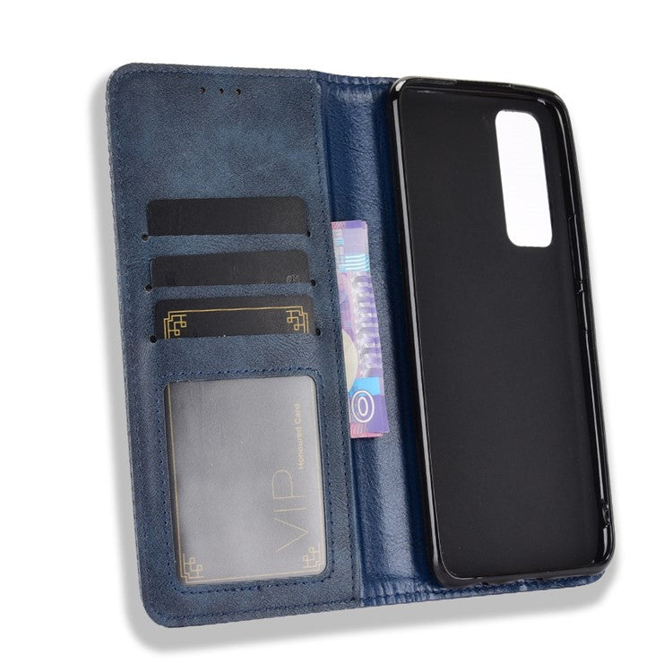 Magnetic Vintage Style Phone Case Wallet Stand Leather Cover for vivo V20 SE / vivo Y70 2020 - Blue