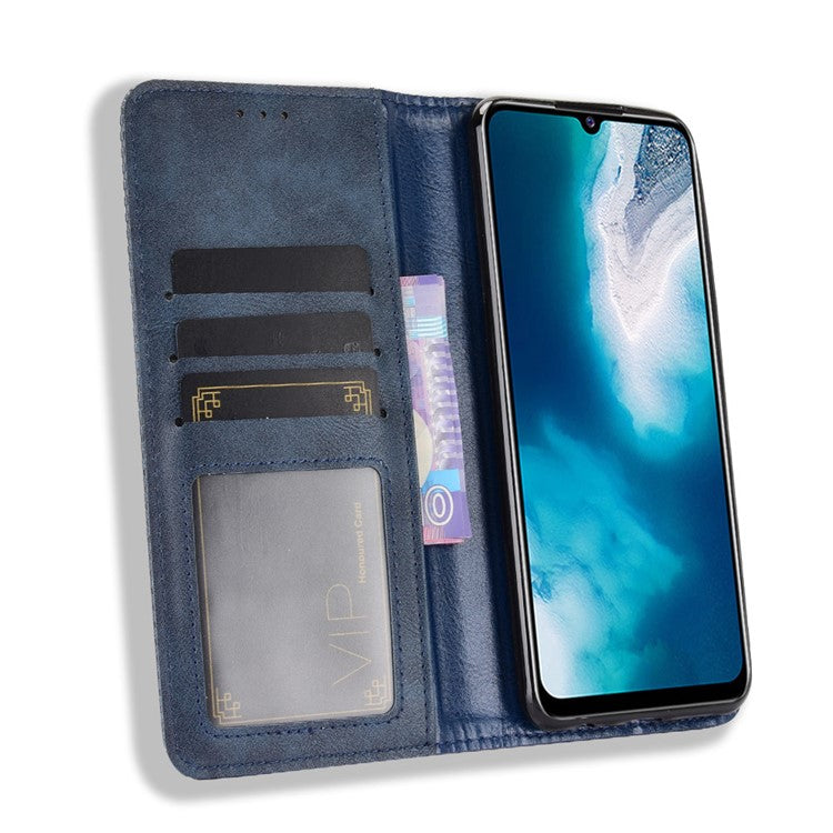 Magnetic Vintage Style Phone Case Wallet Stand Leather Cover for vivo V20 SE / vivo Y70 2020 - Blue
