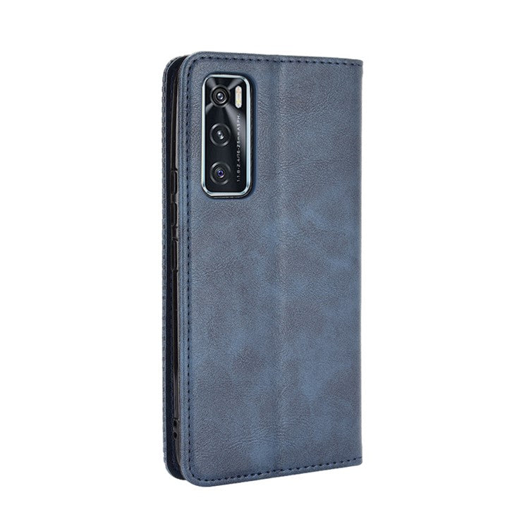 Magnetic Vintage Style Phone Case Wallet Stand Leather Cover for vivo V20 SE / vivo Y70 2020 - Blue