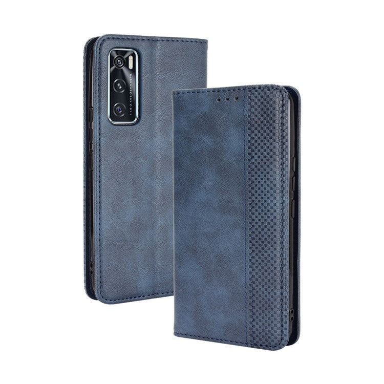 Magnetic Vintage Style Phone Case Wallet Stand Leather Cover for vivo V20 SE / vivo Y70 2020 - Blue