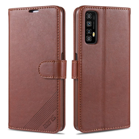 AZNS TPU + PU Leather Phone Protective Case with Wallet and Stand for Realme 7 (Asia)/7 (Global)/7 Pro - Brown