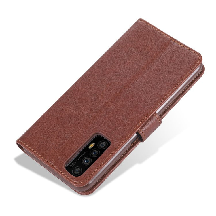 AZNS TPU + PU Leather Phone Protective Case with Wallet and Stand for Realme 7 (Asia)/7 (Global)/7 Pro - Brown