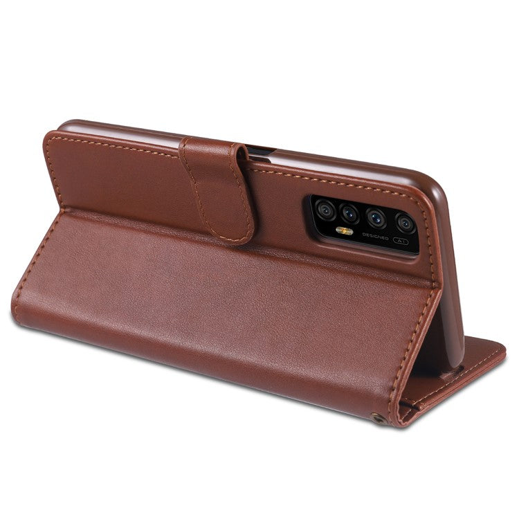 AZNS TPU + PU Leather Phone Protective Case with Wallet and Stand for Realme 7 (Asia)/7 (Global)/7 Pro - Brown