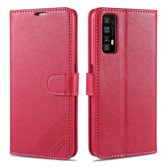 AZNS TPU + PU Leather Phone Protective Case with Wallet and Stand for Realme 7 (Asia)/7 (Global)/7 Pro - Red