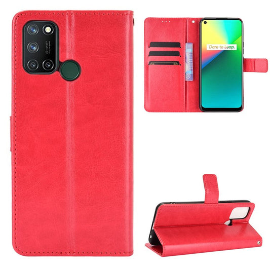 Crazy Horse Texture Leather Stand Cover for Realme 7i/C17 Phone Case - Red