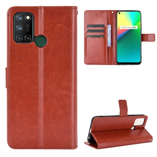 Crazy Horse Texture Leather Stand Cover for Realme 7i/C17 Phone Case - Brown