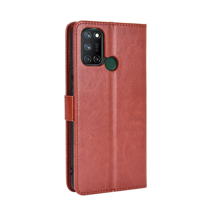 Crazy Horse Texture Leather Stand Cover for Realme 7i/C17 Phone Case - Brown