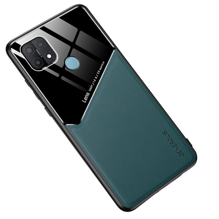 Leather Coated Glass PC TPU Combo Case for OPPO A15 Protector Cover [Built-in Magnetic Metal Sheet] - Green