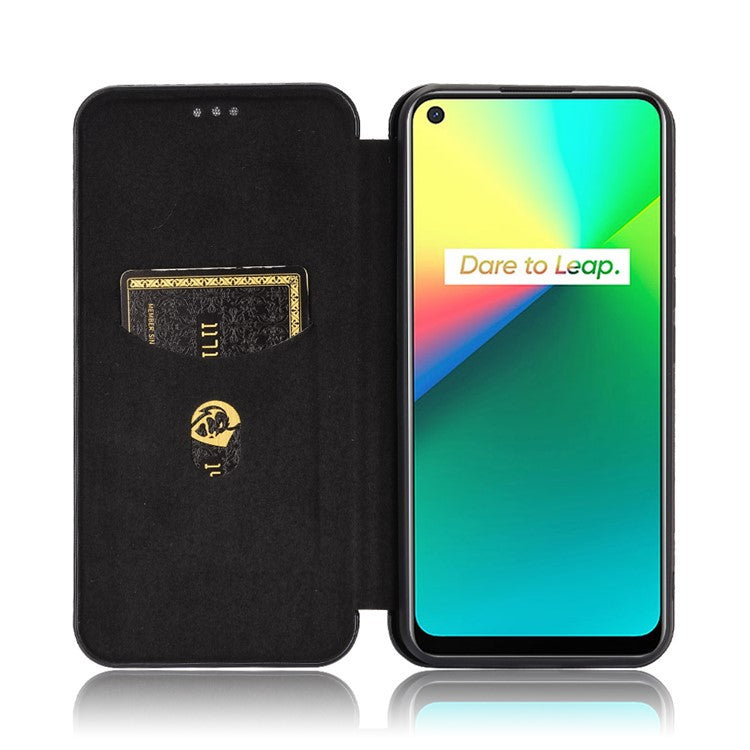 Auto-absorbed Carbon Fiber Leather Case with Card Holder for Realme 7i (Asia)/C17 - Black