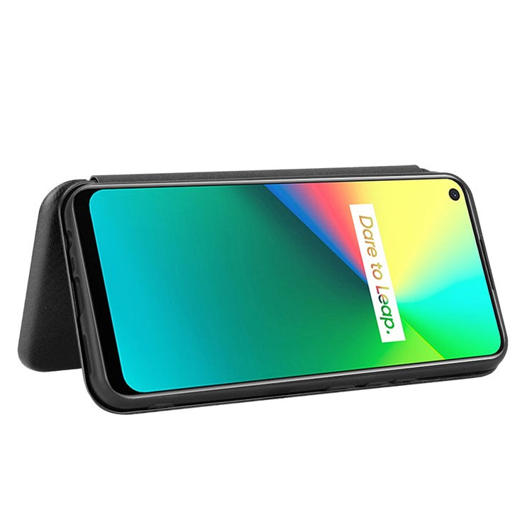 Auto-absorbed Carbon Fiber Leather Case with Card Holder for Realme 7i (Asia)/C17 - Black