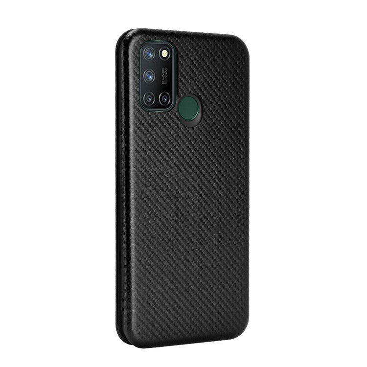 Auto-absorbed Carbon Fiber Leather Case with Card Holder for Realme 7i (Asia)/C17 - Black