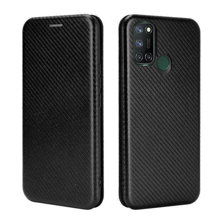 Auto-absorbed Carbon Fiber Leather Case with Card Holder for Realme 7i (Asia)/C17 - Black