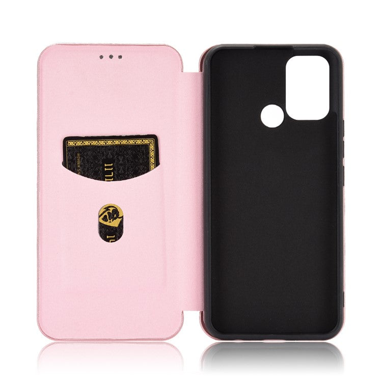 Auto-absorbed Carbon Fiber Leather Case with Card Holder for Realme 7i (Asia)/C17 - Pink