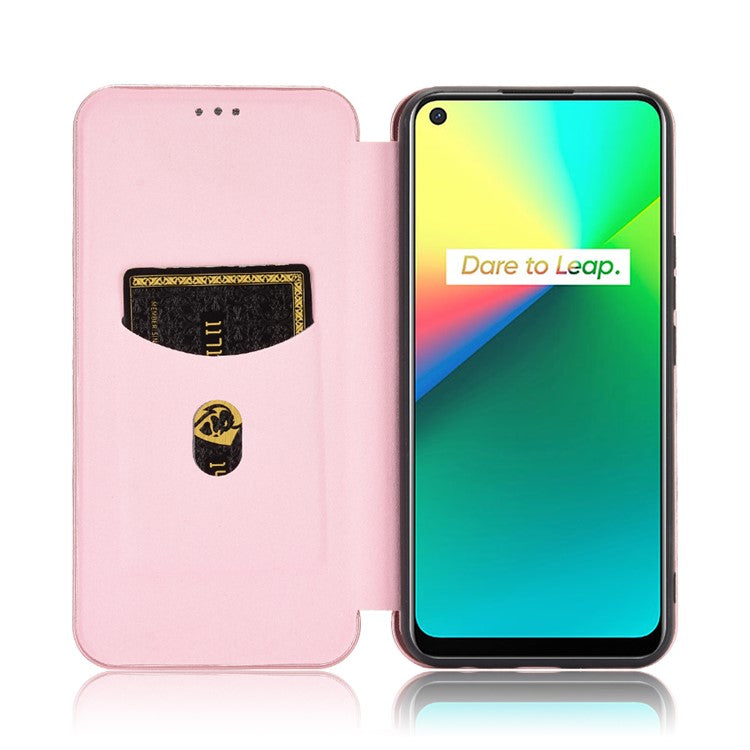 Auto-absorbed Carbon Fiber Leather Case with Card Holder for Realme 7i (Asia)/C17 - Pink