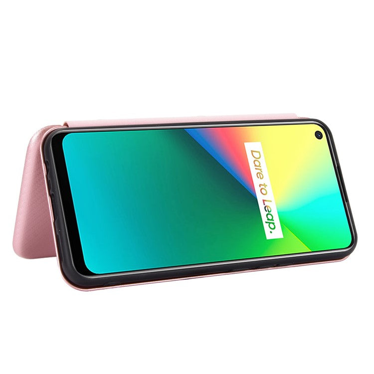 Auto-absorbed Carbon Fiber Leather Case with Card Holder for Realme 7i (Asia)/C17 - Pink