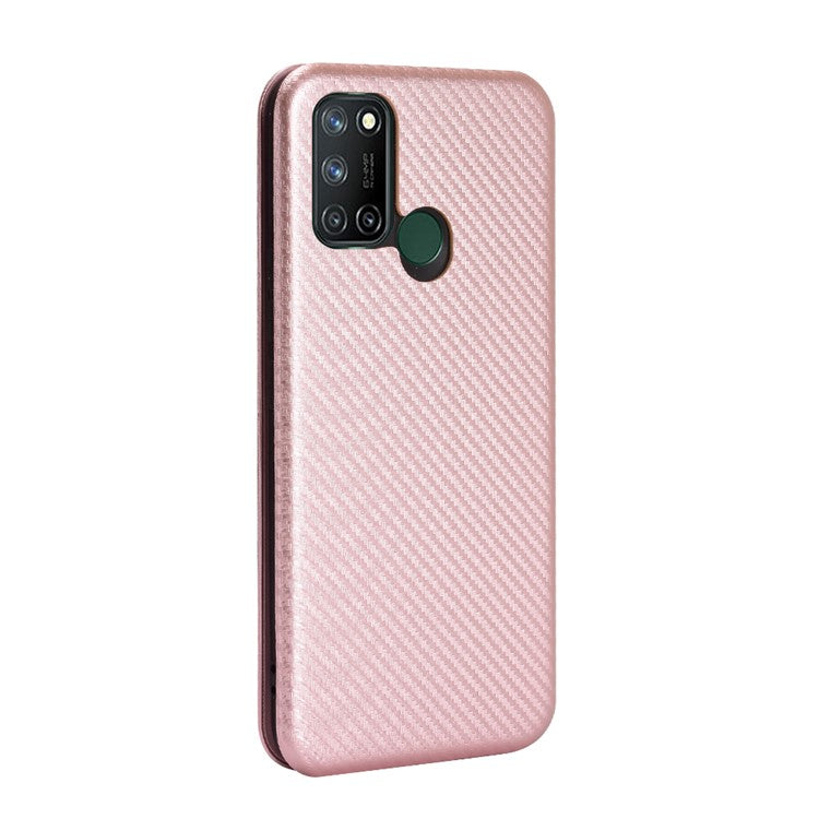 Auto-absorbed Carbon Fiber Leather Case with Card Holder for Realme 7i (Asia)/C17 - Pink