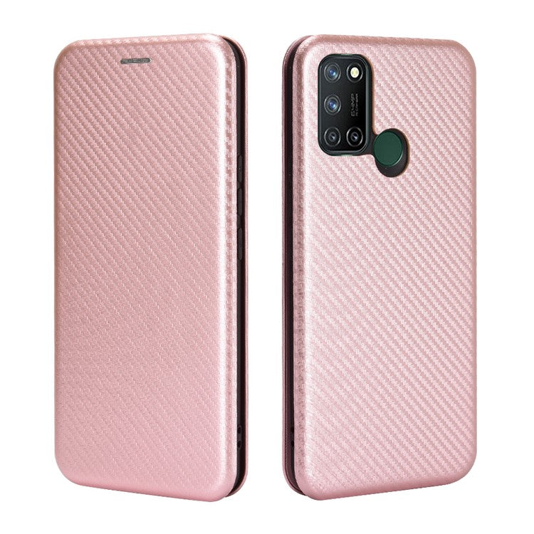 Auto-absorbed Carbon Fiber Leather Case with Card Holder for Realme 7i (Asia)/C17 - Pink