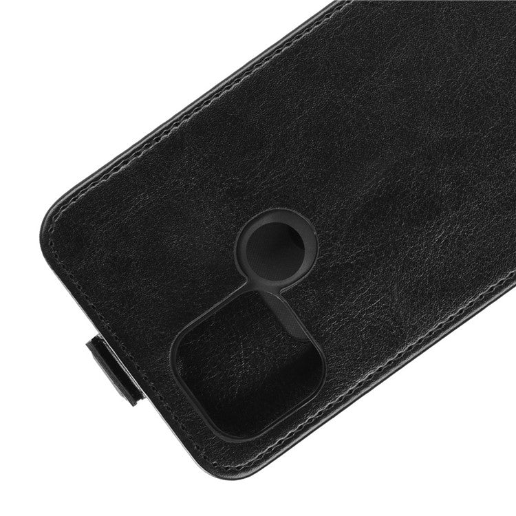 Vertical Flip Crazy Horse Texture Leather Case with Card Holder for OPPO A15 - Black