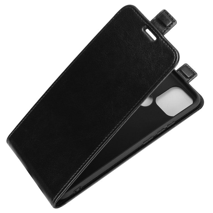 Vertical Flip Crazy Horse Texture Leather Case with Card Holder for OPPO A15 - Black