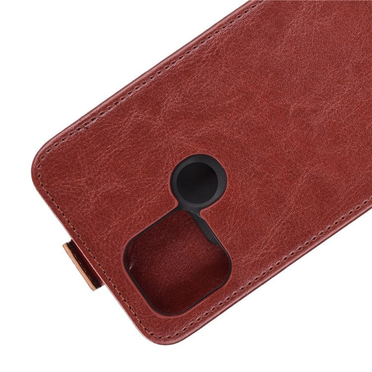 Vertical Flip Crazy Horse Texture Leather Case with Card Holder for OPPO A15 - Brown