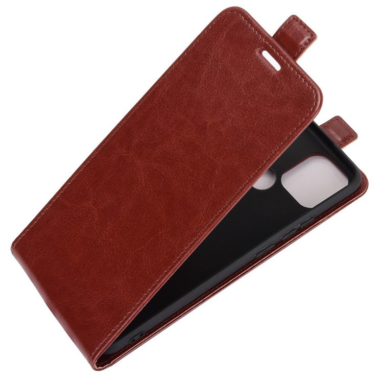 Vertical Flip Crazy Horse Texture Leather Case with Card Holder for OPPO A15 - Brown