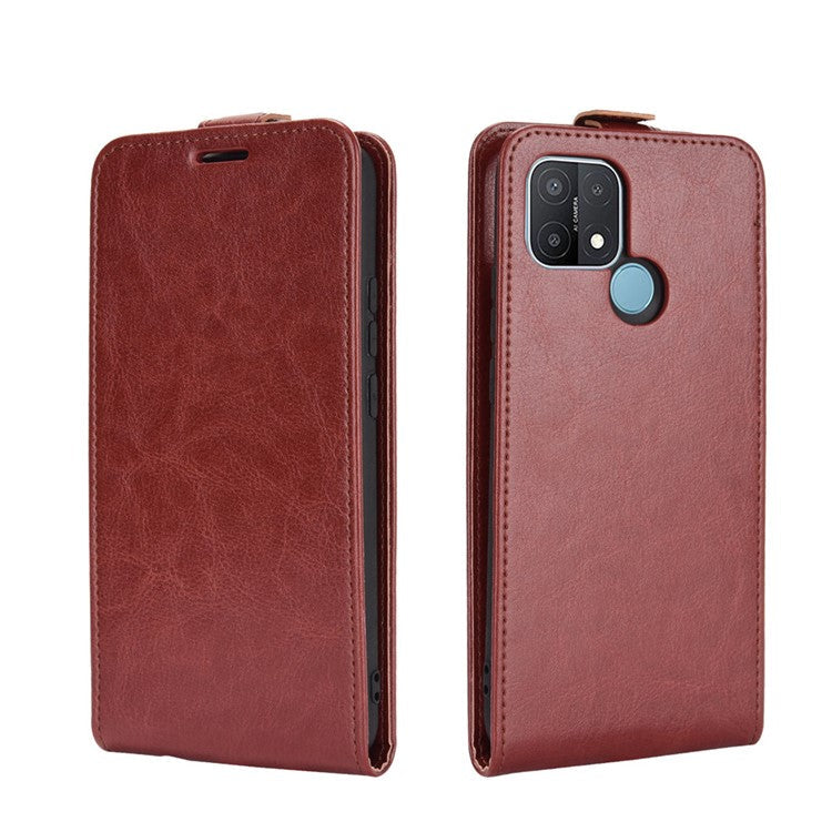 Vertical Flip Crazy Horse Texture Leather Case with Card Holder for OPPO A15 - Brown