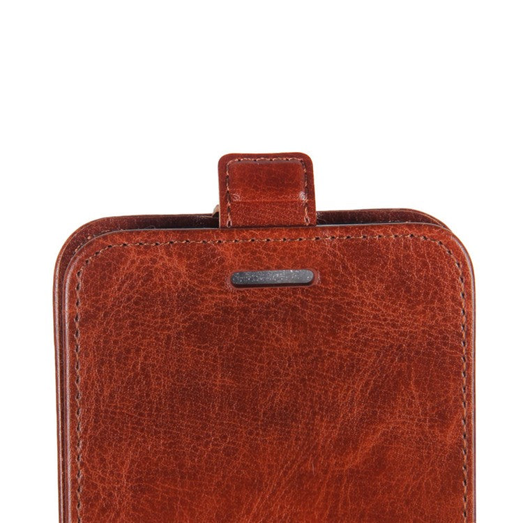 Vertical Flip Crazy Horse Texture Leather Case with Card Holder for OPPO A15 - Brown