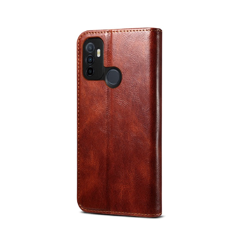 Waxy Crazy Horse Texture Leisure Style TPU + PU Leather Case Cover for Oppo A53(2020) - Brown