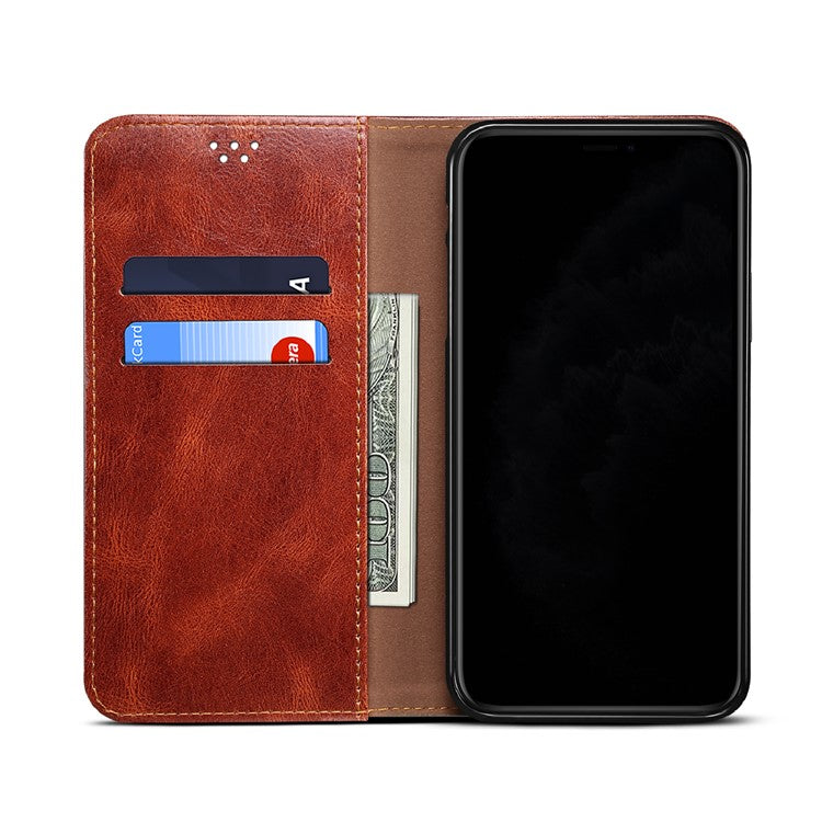 Waxy Crazy Horse Texture Leisure Style TPU + PU Leather Case Cover for Oppo A53(2020) - Brown