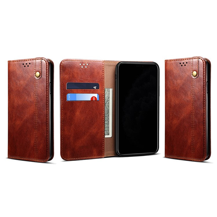 Waxy Crazy Horse Texture Leisure Style TPU + PU Leather Case Cover for Oppo A53(2020) - Brown