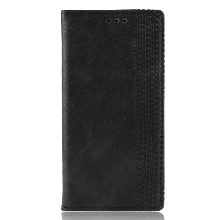 Magnetic Vintage Style Phone Case Wallet Stand Leather Cover for Oppo A15 - Black