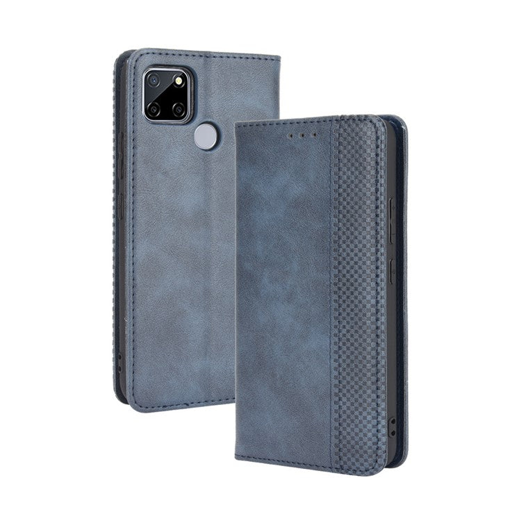 Magnetic Vintage Style Phone Case Wallet Stand Leather Cover for Oppo A15 - Blue