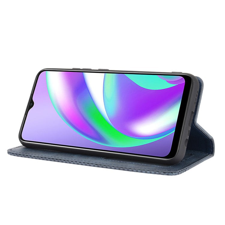 Magnetic Vintage Style Phone Case Wallet Stand Leather Cover for Oppo A15 - Blue