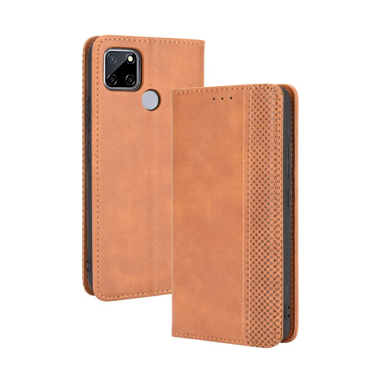 Magnetic Vintage Style Phone Case Wallet Stand Leather Cover for Oppo A15 - Brown