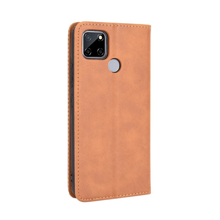 Magnetic Vintage Style Phone Case Wallet Stand Leather Cover for Oppo A15 - Brown