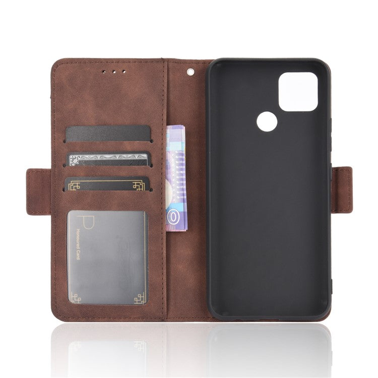 Multiple Card Slots Protective Cover for OPPO A15 Stand Leather Case - Brown