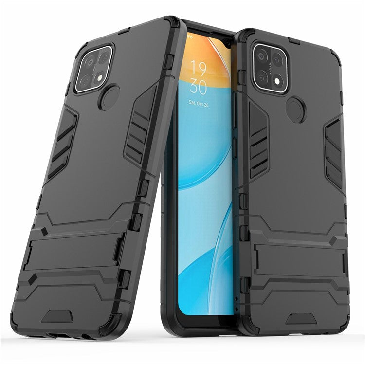 PC + TPU Hybrid Cover with 2-in-1 Kickstand Case for OPPO A15  - Black
