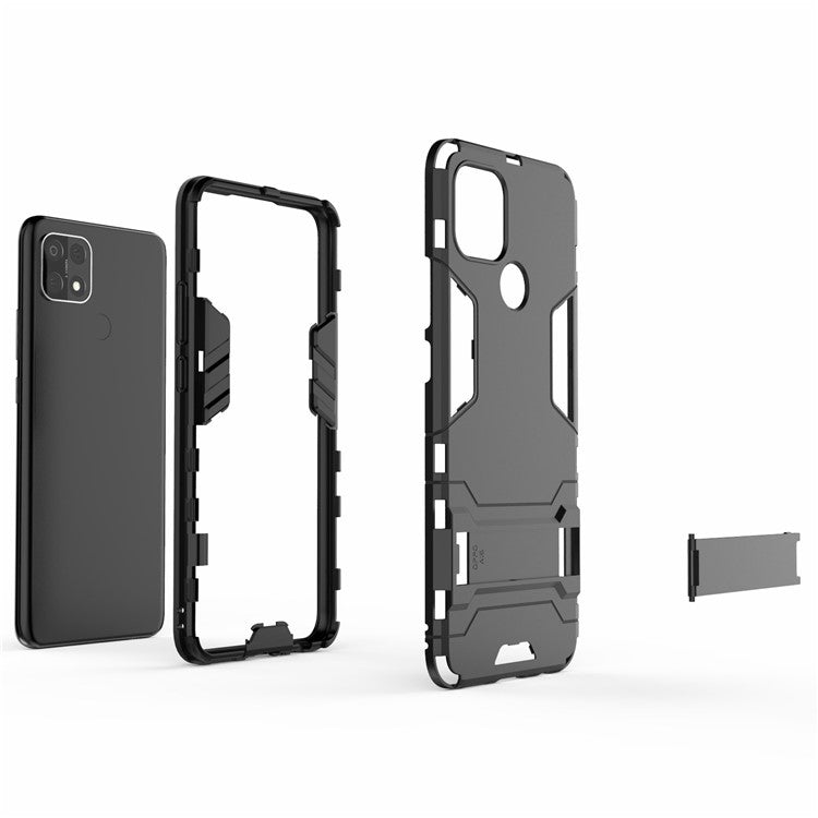 PC + TPU Hybrid Cover with 2-in-1 Kickstand Case for OPPO A15  - Black
