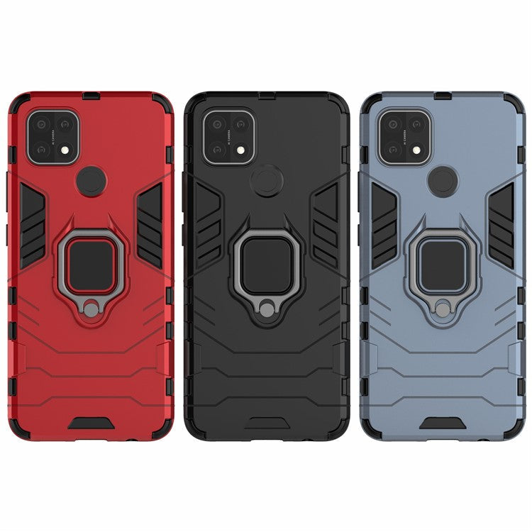 PC + TPU Hybrid Phone Case with Finger Ring Kickstand for OPPO A15 - Black
