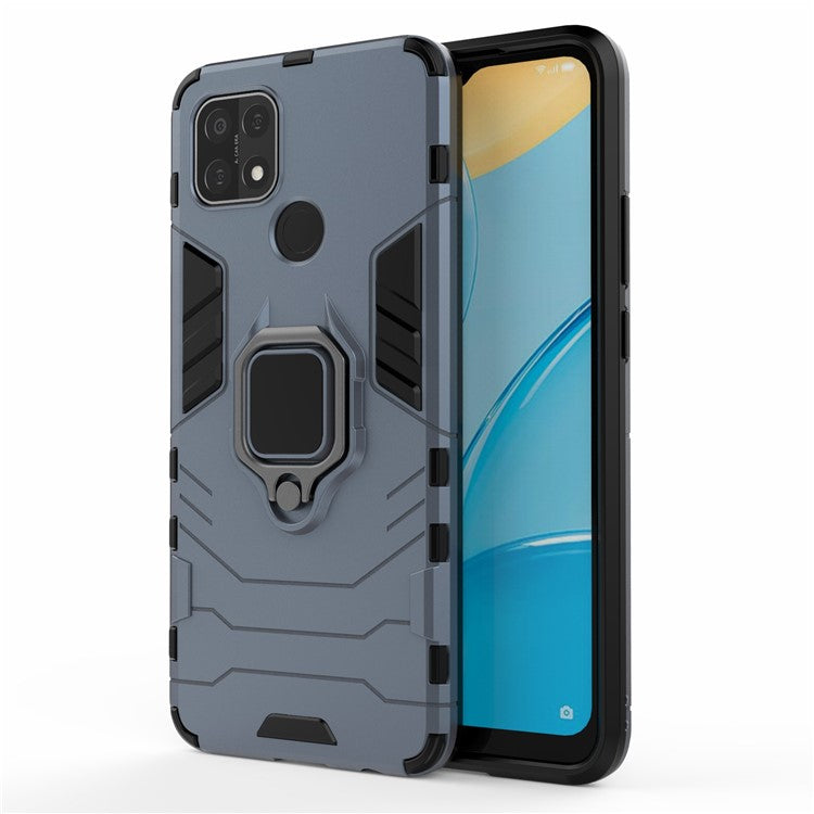 PC + TPU Hybrid Phone Case with Finger Ring Kickstand for OPPO A15 - Blue