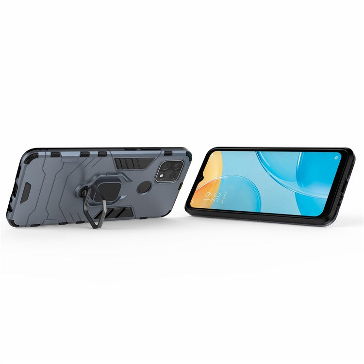 PC + TPU Hybrid Phone Case with Finger Ring Kickstand for OPPO A15 - Blue