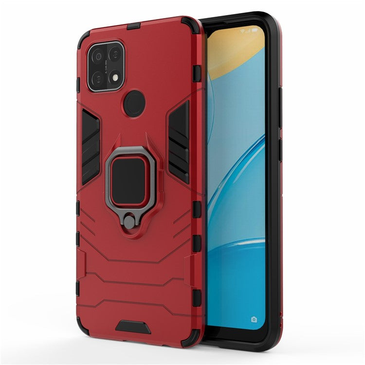 PC + TPU Hybrid Phone Case with Finger Ring Kickstand for OPPO A15 - Red