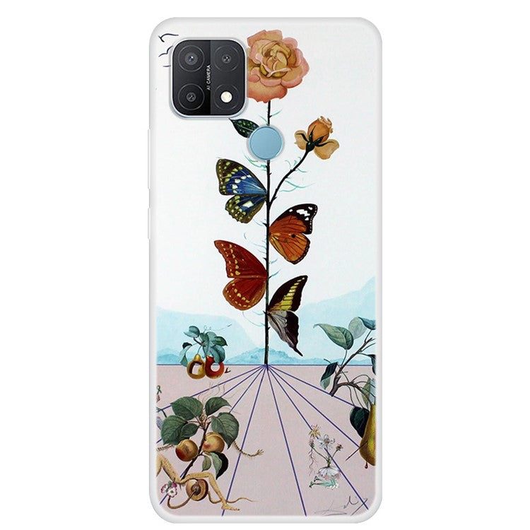 Pattern Printing TPU Phone Back Case for Oppo A15 - Butterfly and Flower
