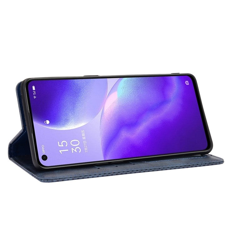 Retro Style Auto-absorbed Leather Wallet Stand Phone Shell Full Protection for Oppo Reno5 5G - Blue