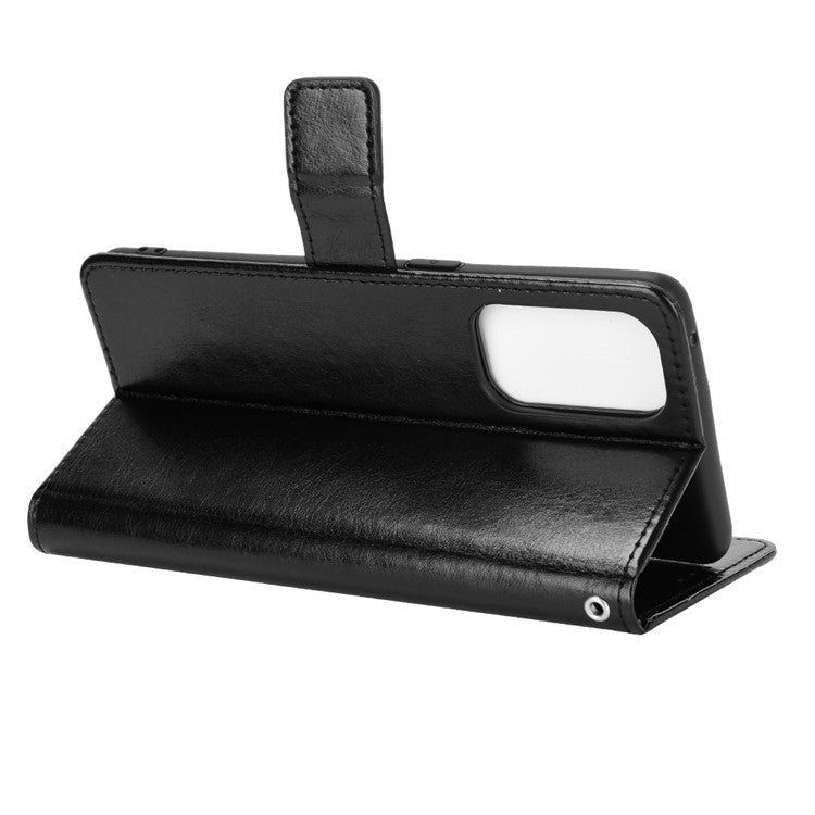 Leather Full Protection Wallet Stand Crazy Horse Shell for Oppo Reno5 5G - Black