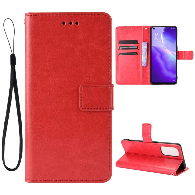 Leather Full Protection Wallet Stand Crazy Horse Shell for Oppo Reno5 5G - Red