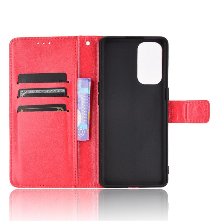 Leather Full Protection Wallet Stand Crazy Horse Shell for Oppo Reno5 5G - Red